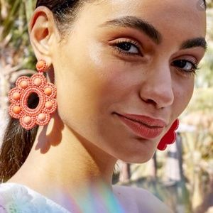 Rose Statement Earrings in a Vibrant Coral Color
